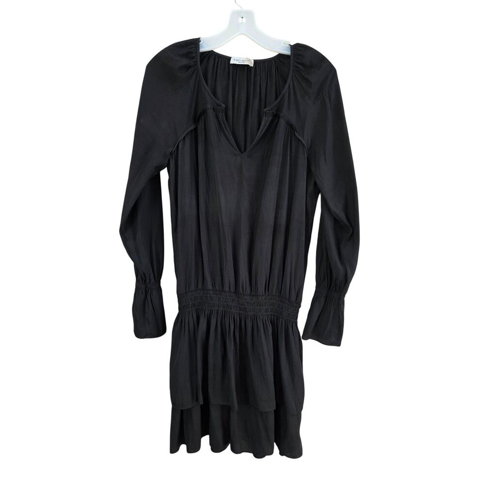 Ramy Brook Lane Shirred Waist Mini Dress Black Size Medium